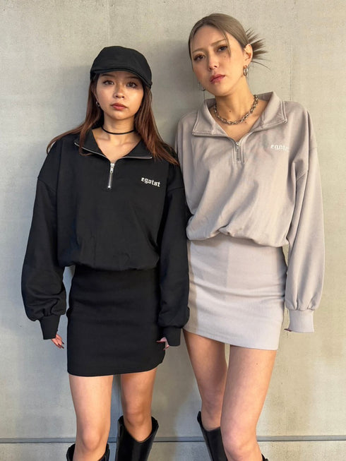 ハーフZIP裏毛ミニワンピース